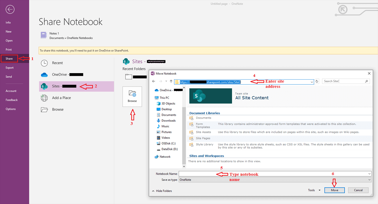 Share OneNote to SharePoint