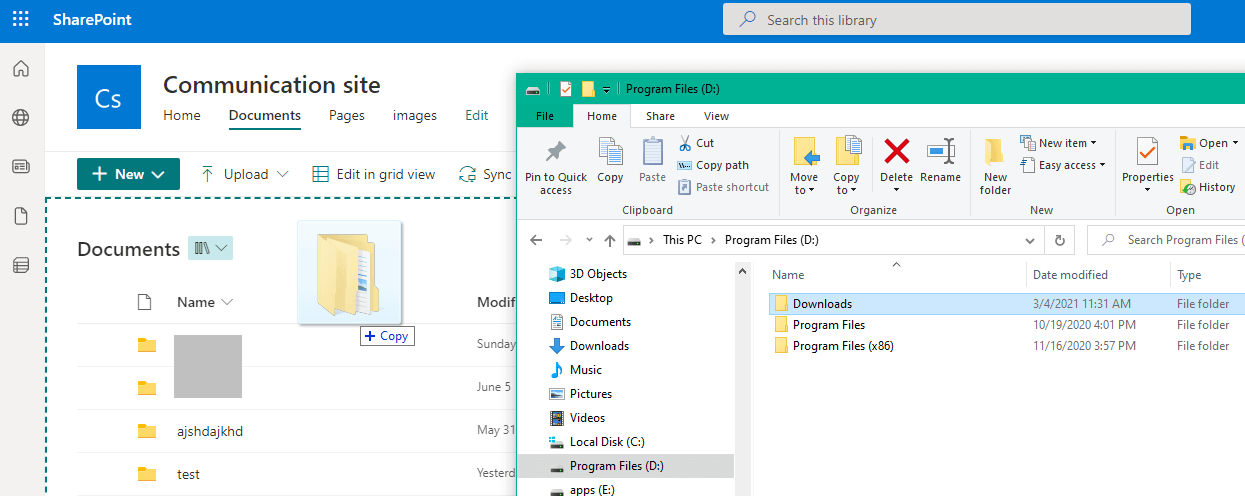 Drag and Drop a File in SharePoint