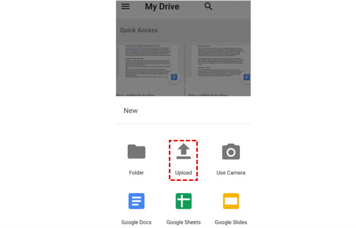 Click Upload to Google Drive