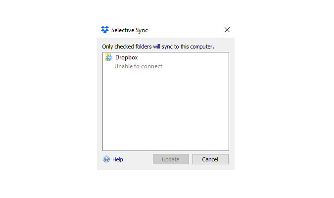 Dropbox Selective Sync Unable to Connect