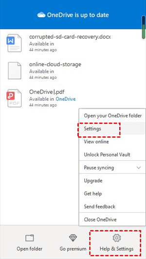 Open Settings in OneDrive App