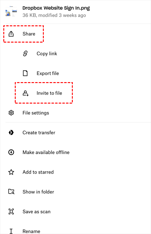 Invite to File Function of Dropbox App