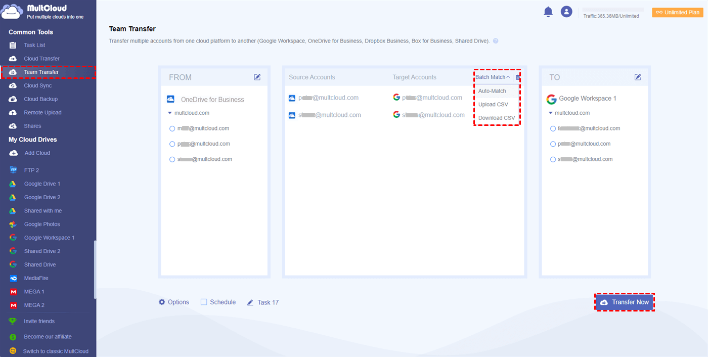 Transfer OneDrive for Business to Google Workspace