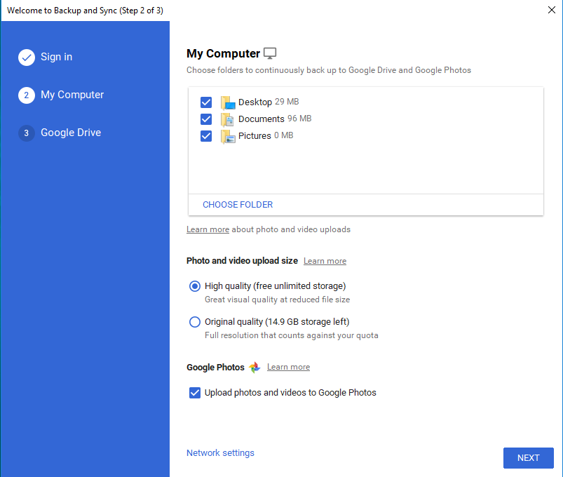 backup and sync from google drive