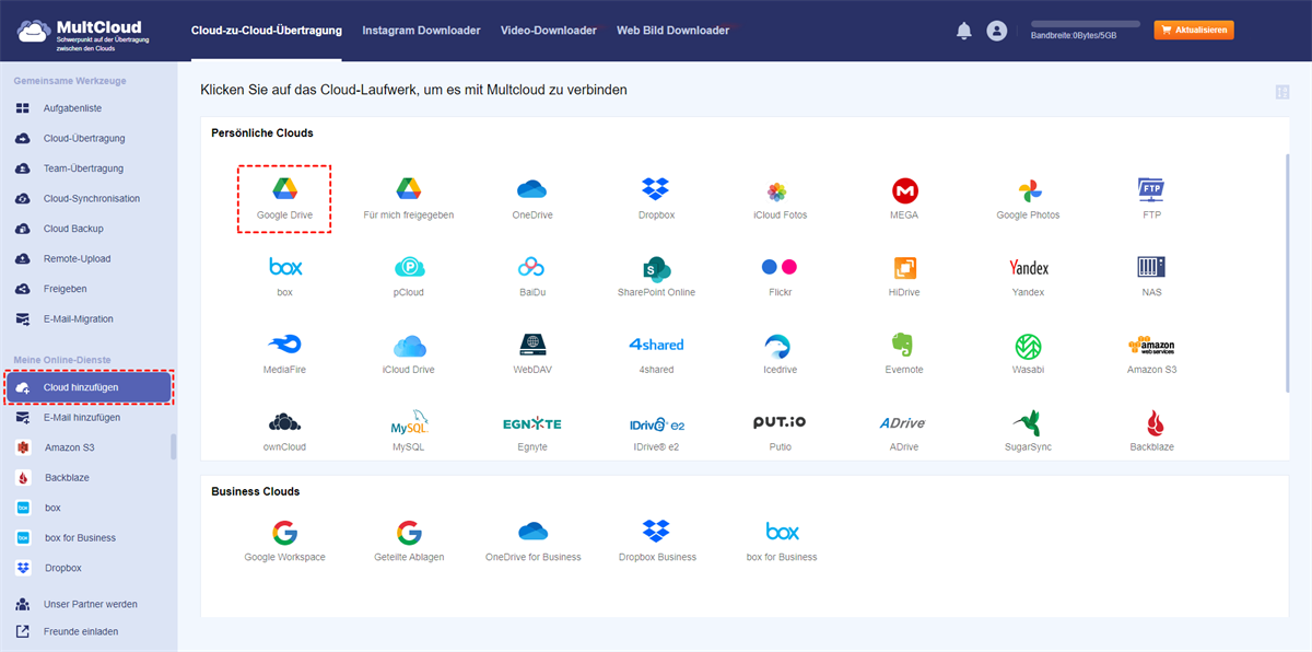 MultCloud hat Google Drive gewäht