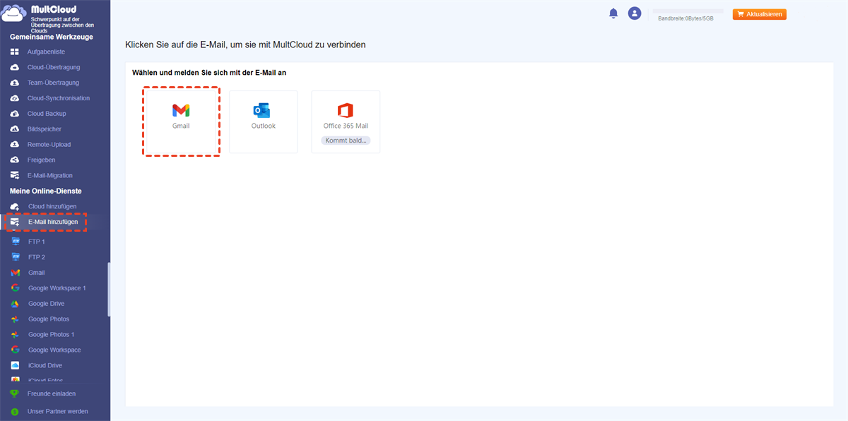 Gmail zu MultCloud hinzufügen