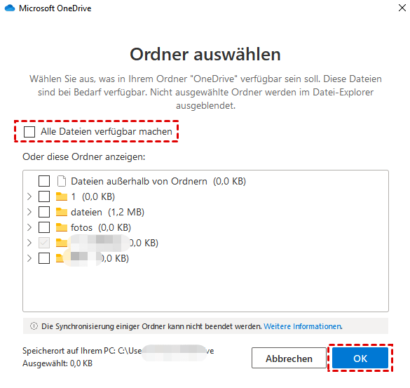 OneDrive-Ordner auswählen