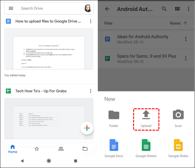 Laden Sie die Dateien auf Google Drive in Android hoch