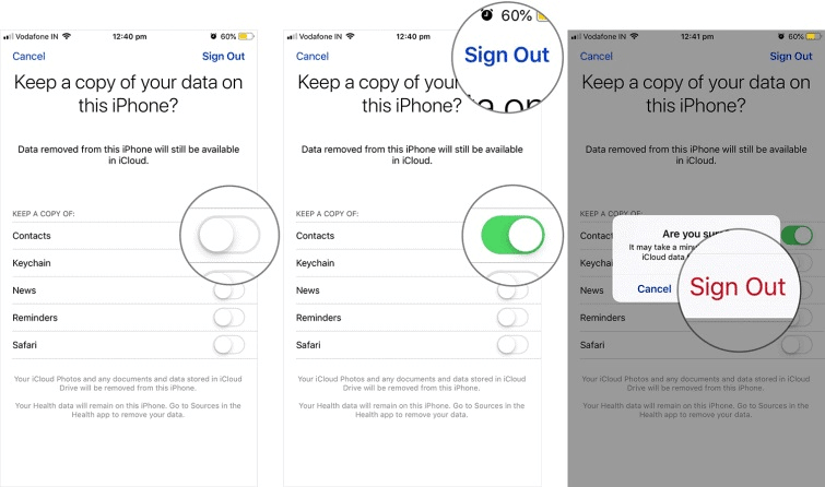 Daten beim Abmelden von der Apple-ID behalten