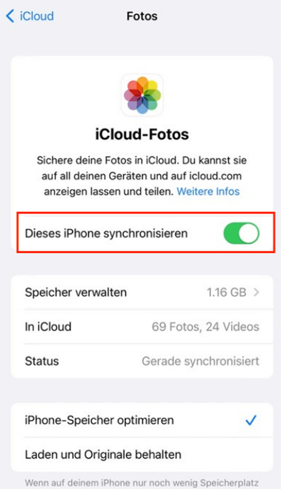 Dieses iPhone synchronisieren deaktivieren