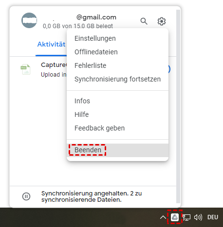 Google Drive-Synchronisation beenden