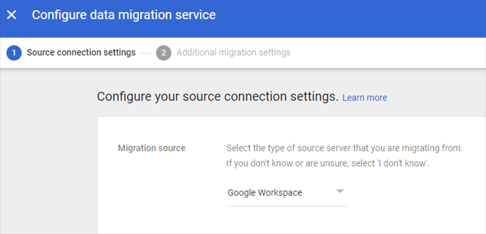 Wählen Sie Google Workspace als Quellserver aus