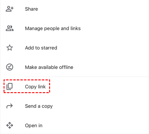 Link in Google Drive APP kopieren