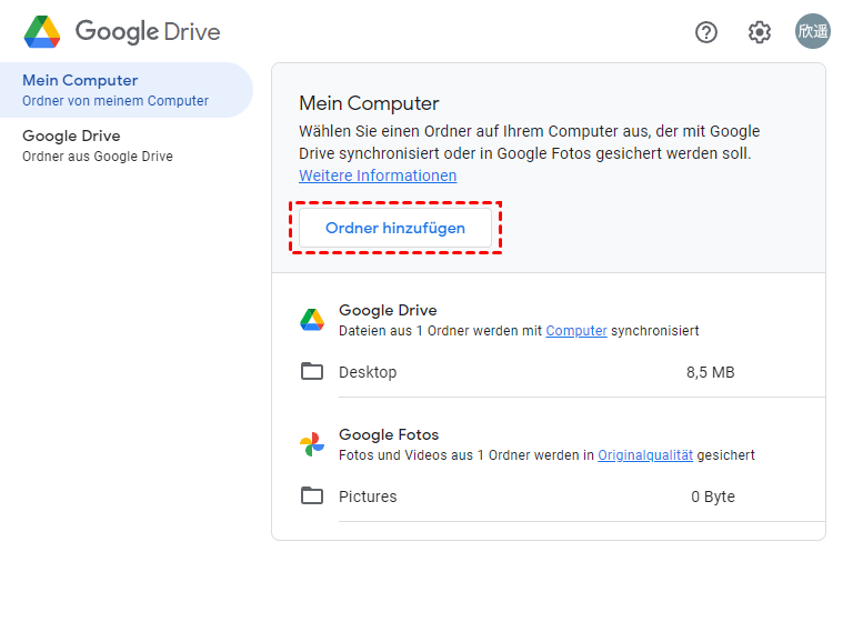 Fügen Sie die Ordner in Google Drive for Desktop hinzu