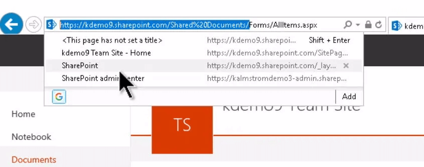 Sharepoint URL im Internet Explorer kopieren