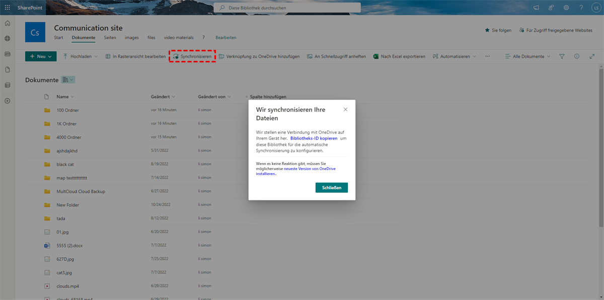 Synchronisieren in SharePoint Online