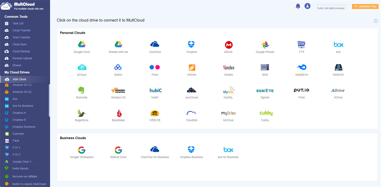 Add a Cloud to MultCloud