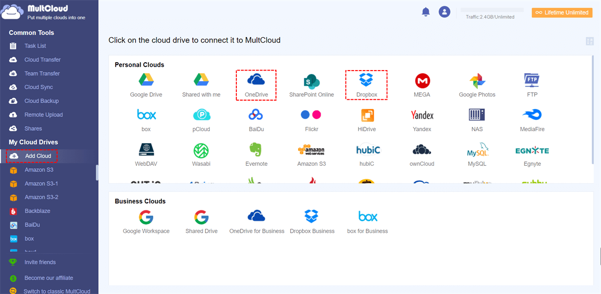 Add Dropbox and OneDrive