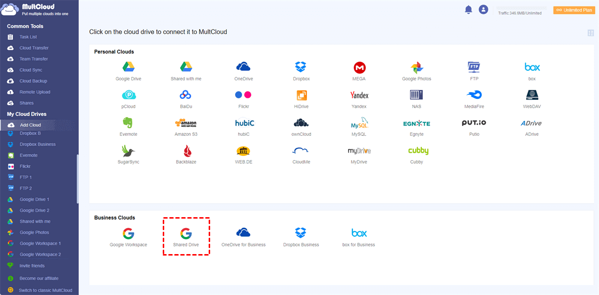 Add Shared Google Drive to MultCloud