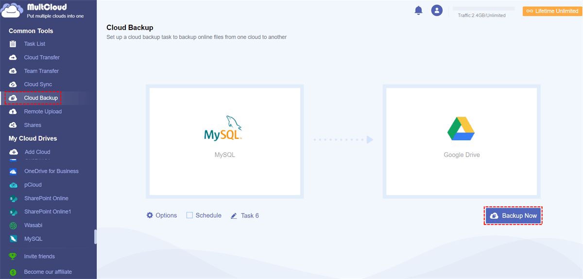 Backup MySQL to Google Drive by Cloud Backup