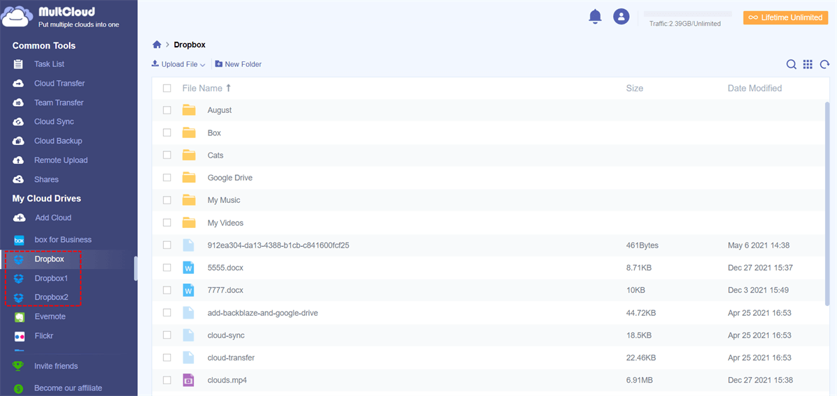 Two Dropbox Accounts Have Been Added to MultCloud