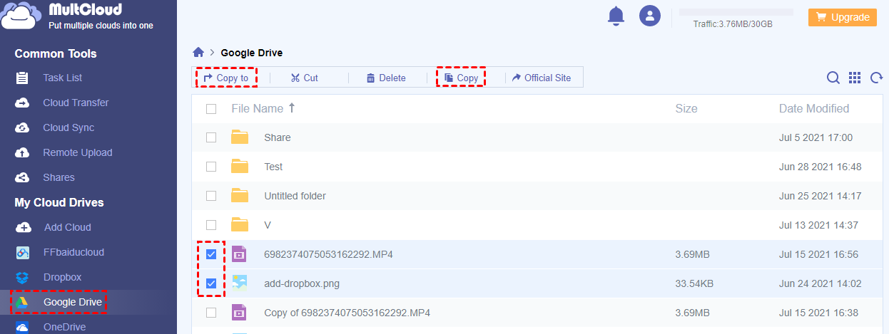 Copy Files from Google Drive through MultCloud