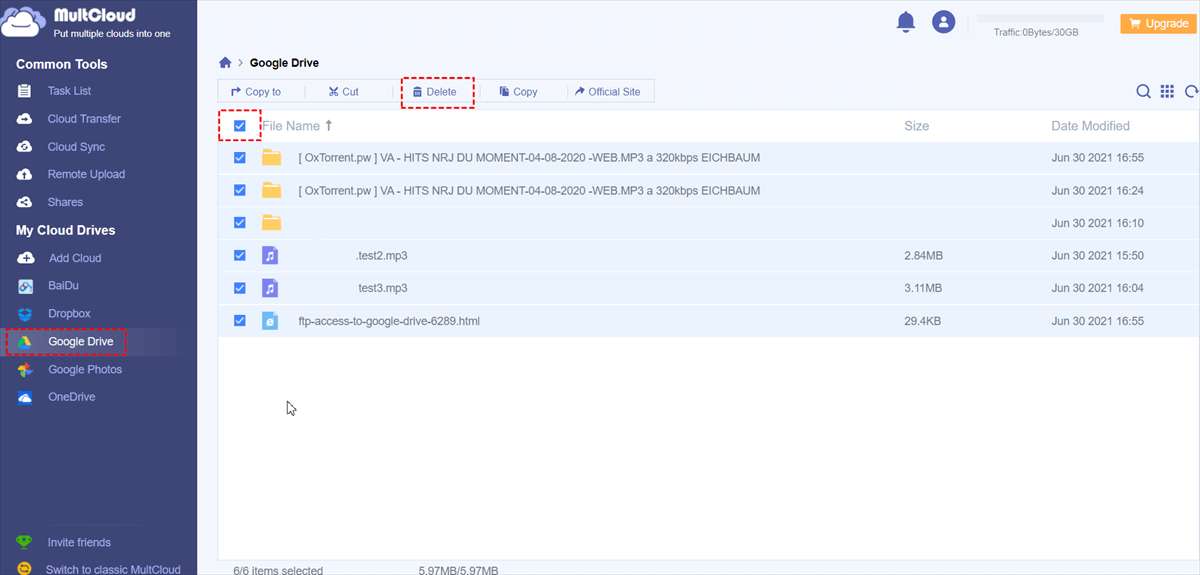 Delete Files in Google Drive through MultCloud