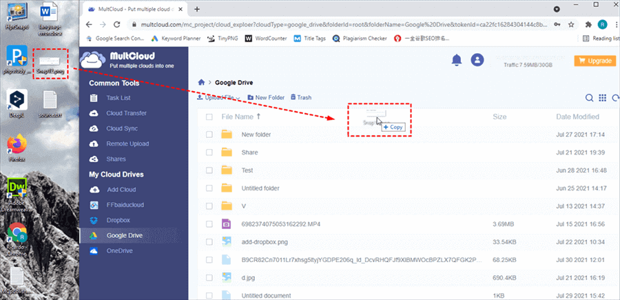 Drag and Drop Documents to Google Drive through MultCloud