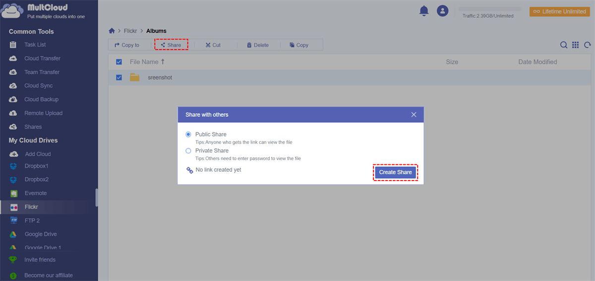 Share Flickr Photos in MultCloud