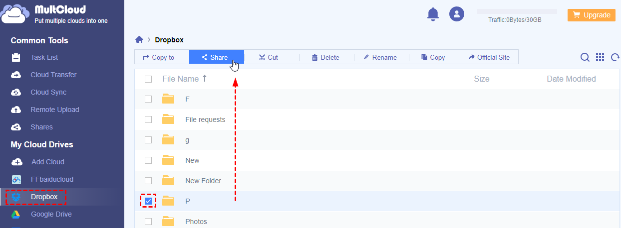 Select Dropbox Folder to Share through MultCloud