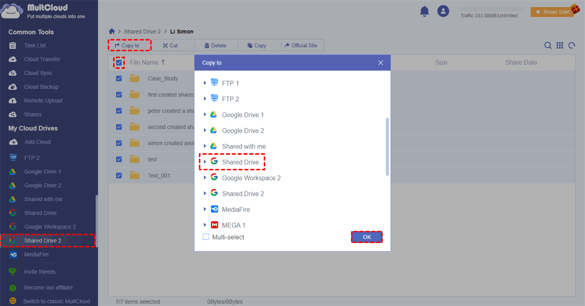 Copy Shared Drive to Another Domain in MultCloud