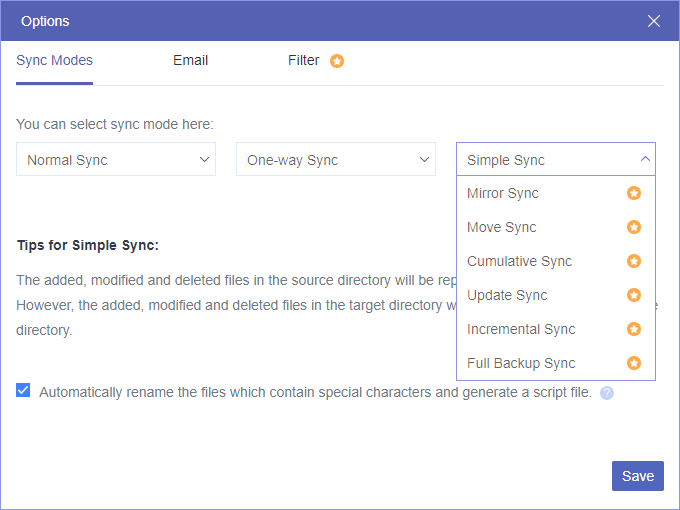 Choose Sync Modes to Import Flickr to Dropbox