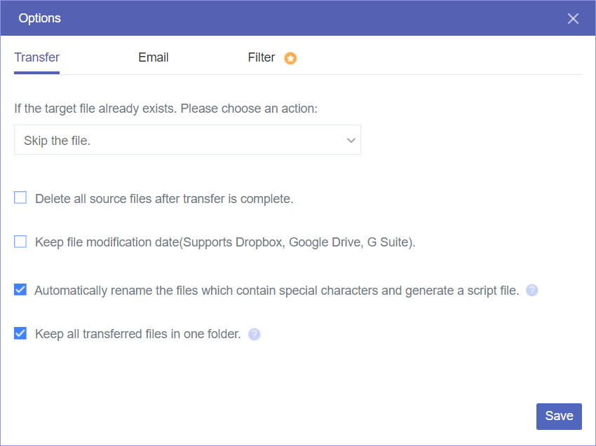 Settings of Cloud Transfer