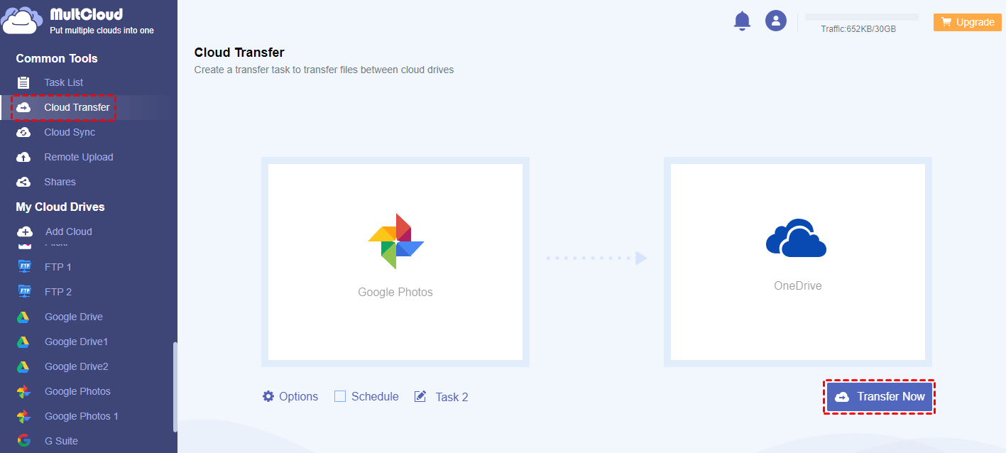 Transfer Google Photos to OneDrive