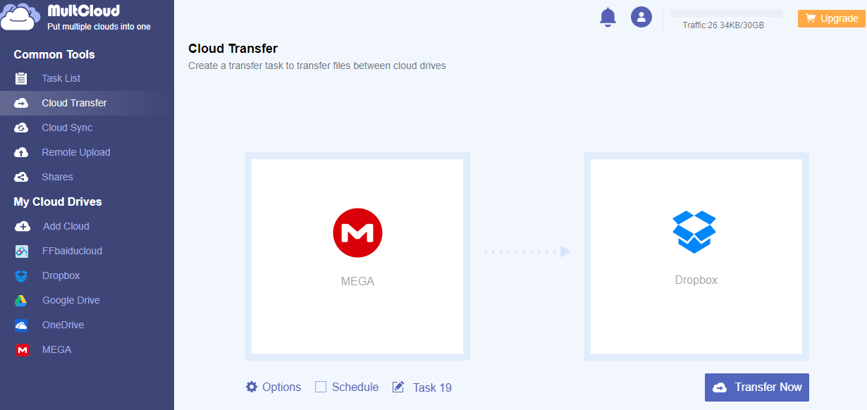 Transfer MEGA to Dropbox through MultCloud