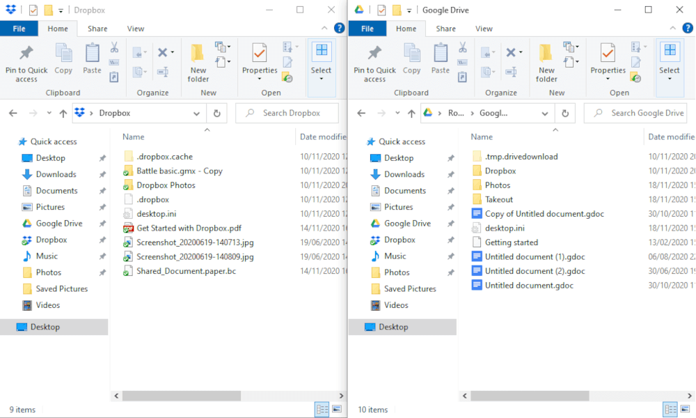 Open Dropbox and Google Drive in File Explorer