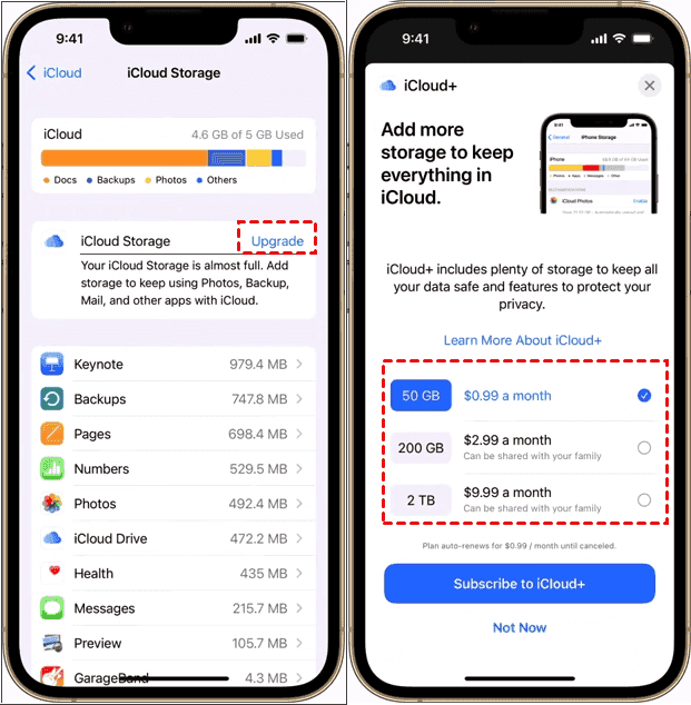 Upgrade iCloud Storage on iPhone