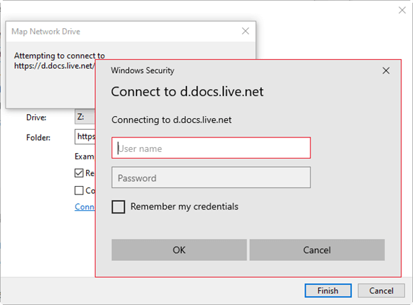 Log In To Onedrive To Connect Network Drive 