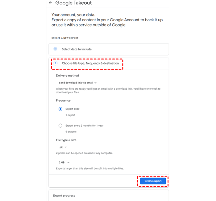 Choose File Type, Frequency and Destination