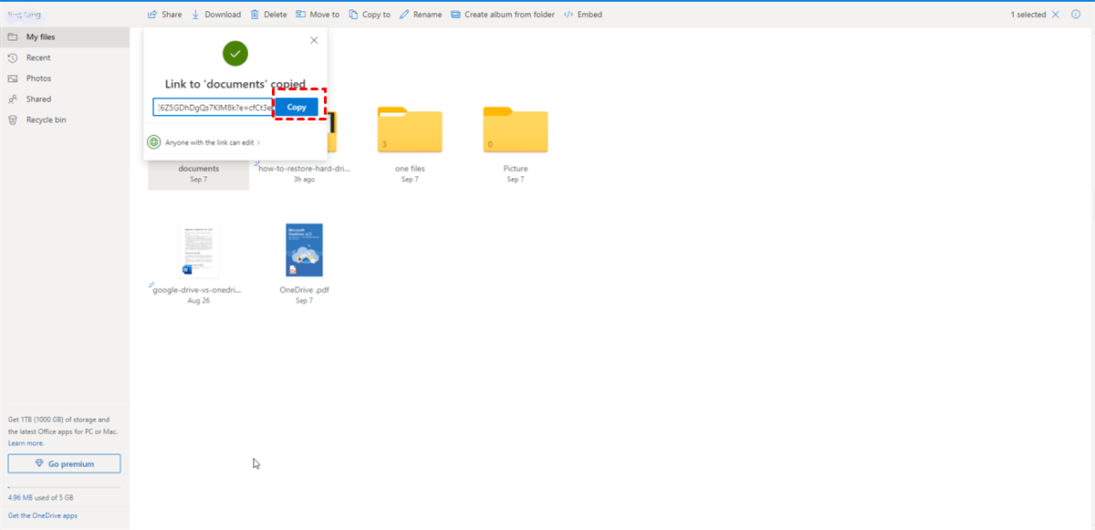 Copy Link to Share OneDrive