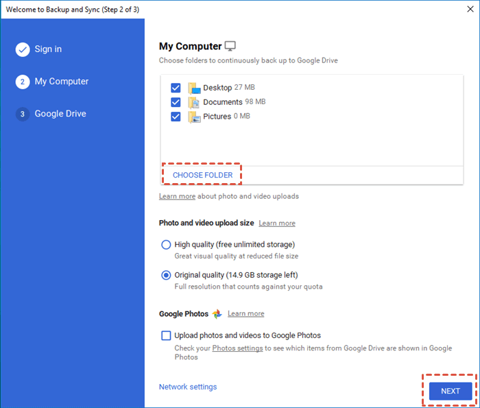 add files to backup and sync google drive