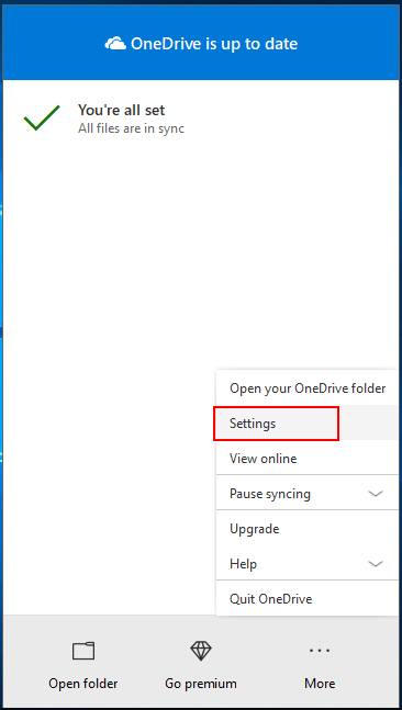 OneDrive Settings