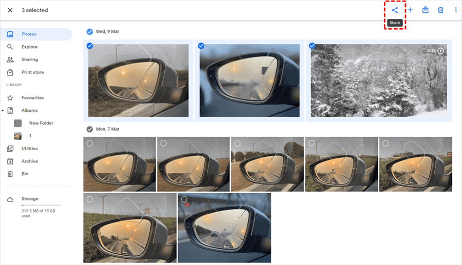 Select Photos to Share from Google Photos