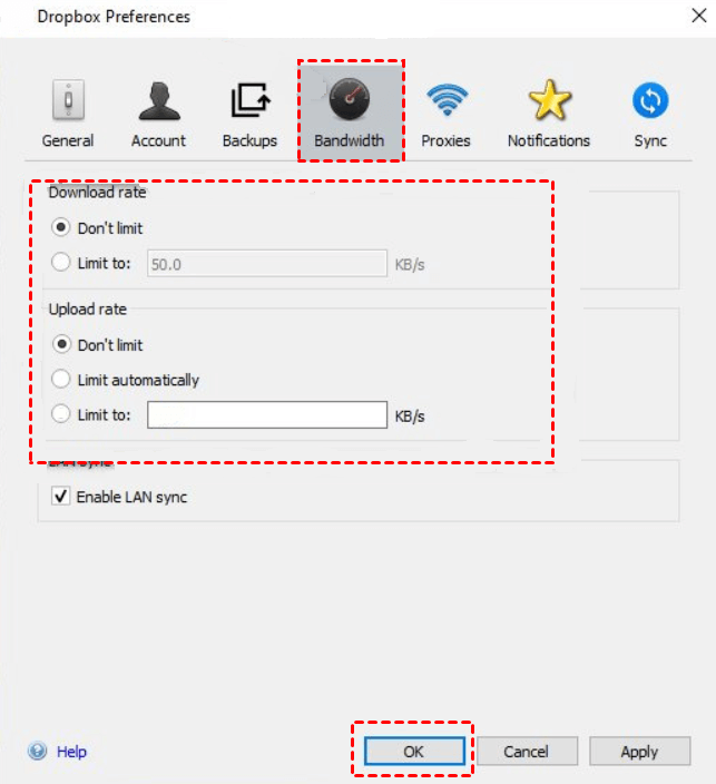 Set up Unlimited Bandwidth on Dropbox