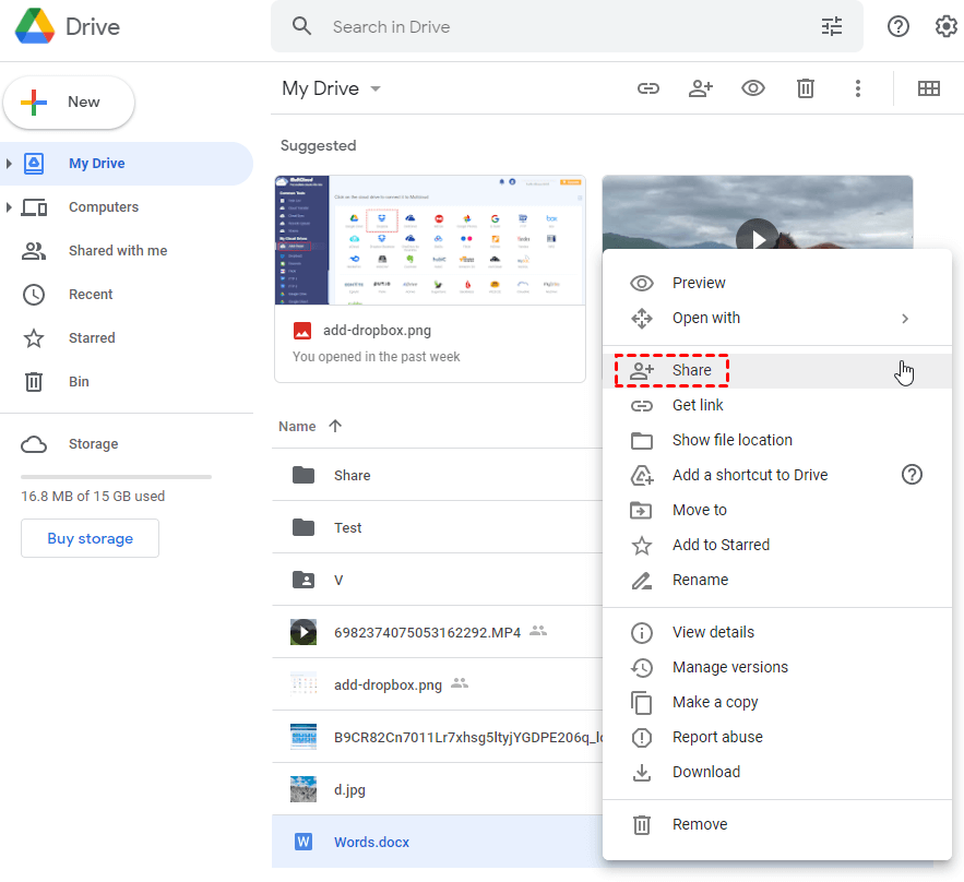 Share Files on Google Drive Website