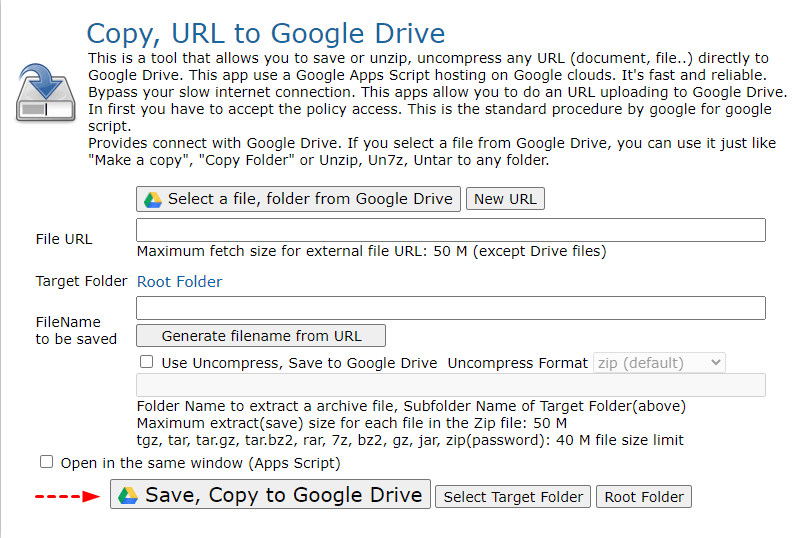 Upload the URL to Google Drive