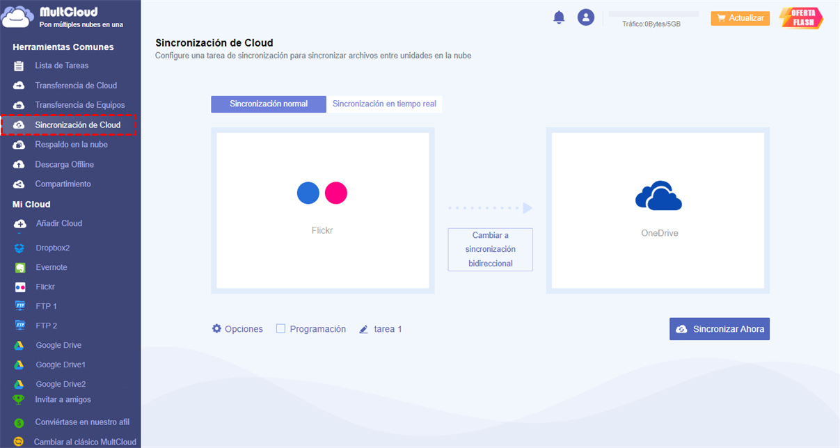 Sincronizar Flickr a OneDrive mediante MultCloud