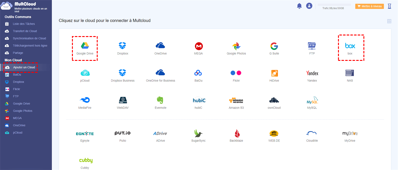 Ajouter Google Drive et Box à MultCloud