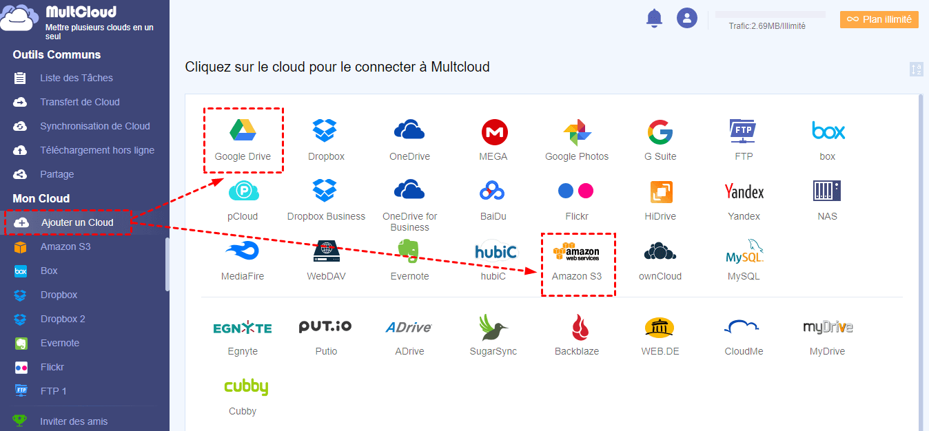 Ajouter Google Drive et Amazon S3