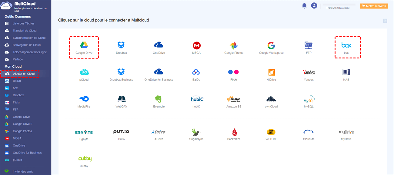Ajouter Google Drive et Box